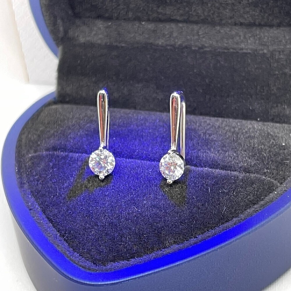 Moissanite Earrings GRA Certified Drop Earrings 18K 925 Silver Round Cut - Picture 9 of 12